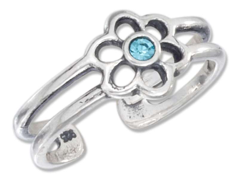 Blue Crystal Daisy Flower Open Band Adjustable Toe Ring Blue Crystal Daisy Flower Open Band Adjustable Toe Ring