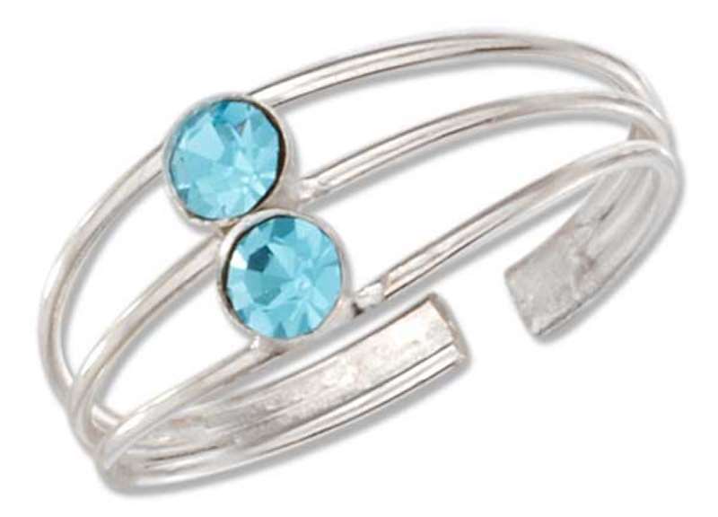 Blue Crystals Adjustable Three Wire Row Toe Ring Blue Crystals Adjustable Three Wire Row Toe Ring
