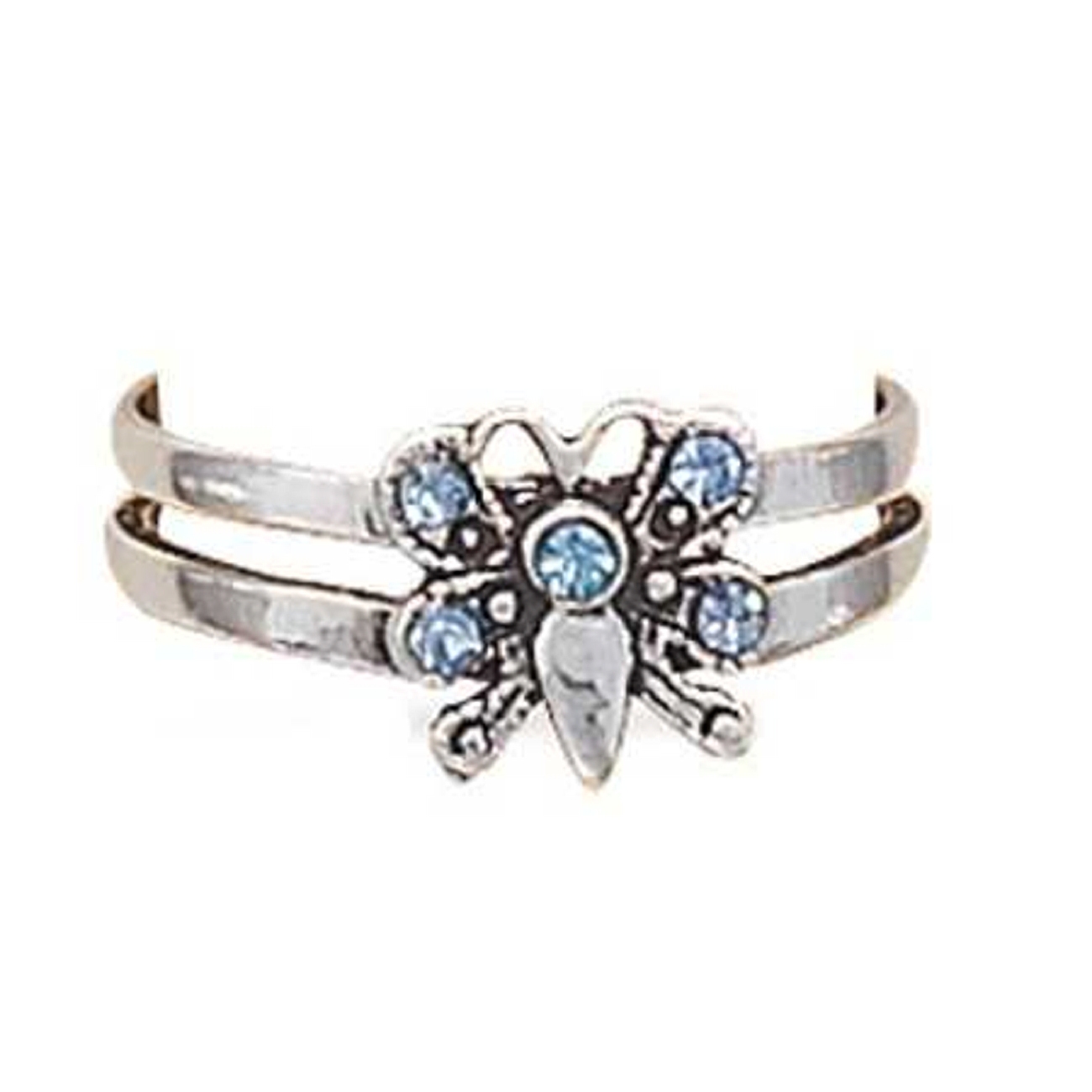 Blue Cubic Zirconia Butterfly Open Band Adjustable Toe Ring Blue Cubic Zirconia Butterfly Open Band Adjustable Toe Ring