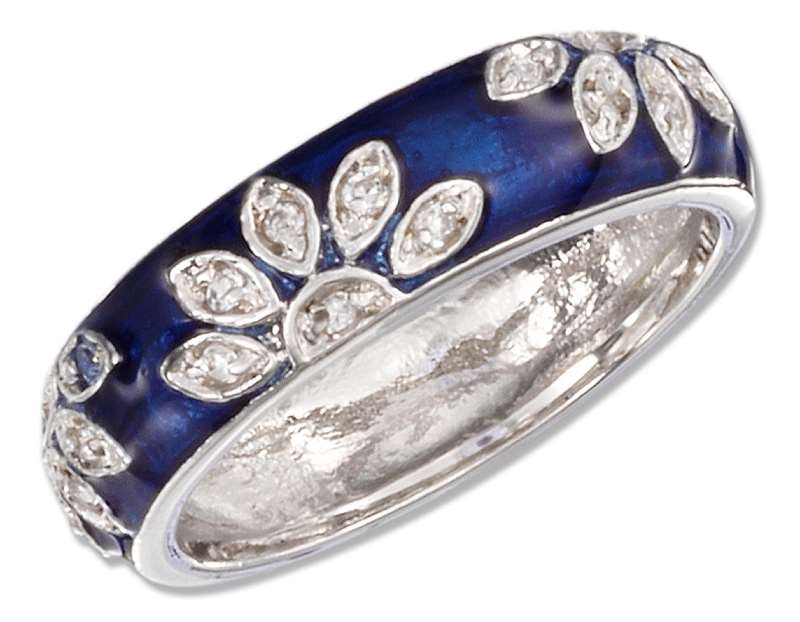 Blue Enamel Cubic Zirconia Flowers Ring Blue Enamel Cubic Zirconia Flowers Ring