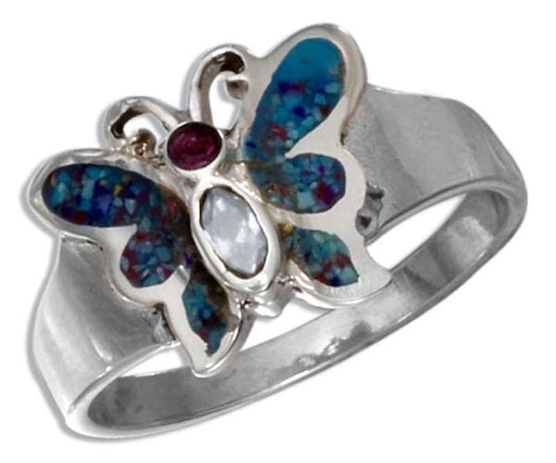 Amethyst Abalone Paua Shell Garnet Butterfly Ring Amethyst Abalone Paua Shell Garnet Butterfly Ring