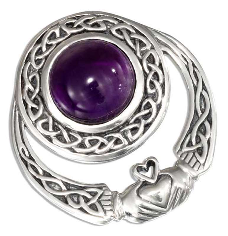 Celtic Claddagh Slide Pendant 10mm Round Amethyst Cabochon Celtic Claddagh Slide Pendant 10mm Round Amethyst Cabochon