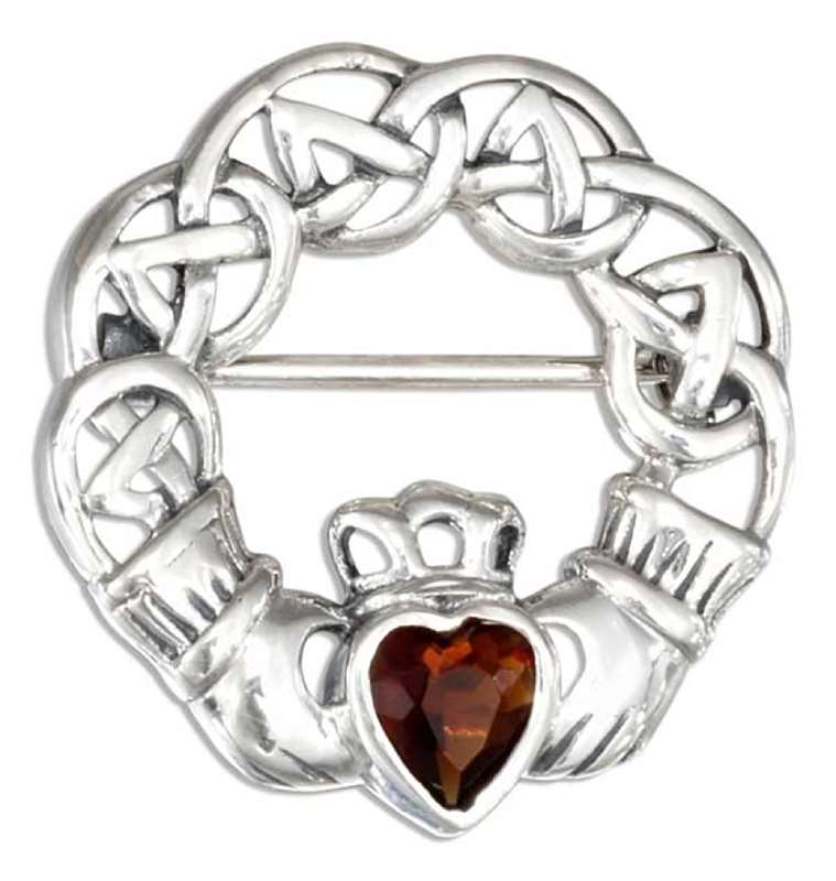 Garnet Claddagh Brooch Pin Garnet Claddagh Brooch Pin