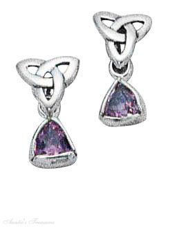 Celtic Design Triangle Amethyst Earrings