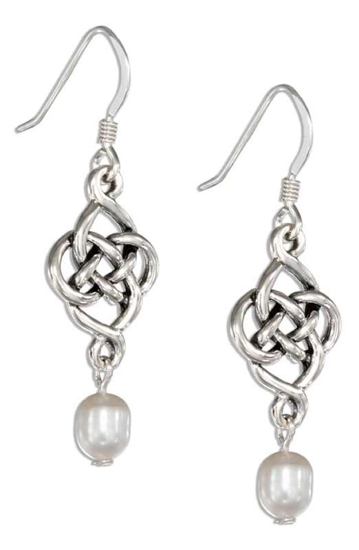 Celtic Knot White Freshwater Pearl Dangle Earrings