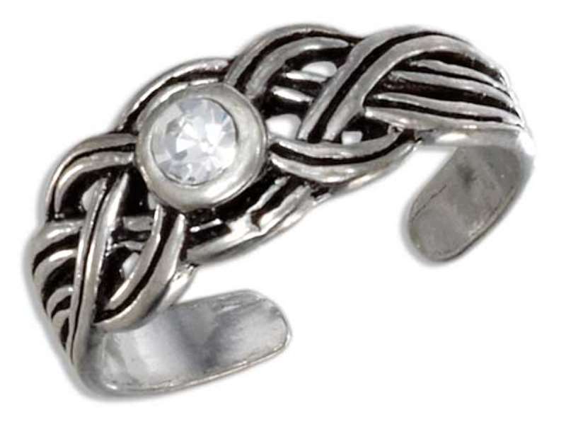 Celtic Weave Braided Center Crystal Adjustable Toe Ring Celtic Weave Braided Center Crystal Adjustable Toe Ring