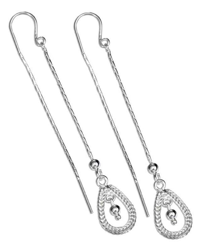 Chain Earrings Threads Woven Tear Drop Ball Dangle