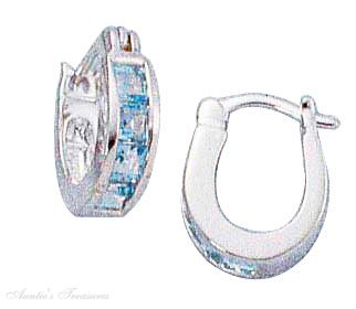 Princess Cut Channel Set Blue Topaz On Lock Hoop Earring - Click Image to Close