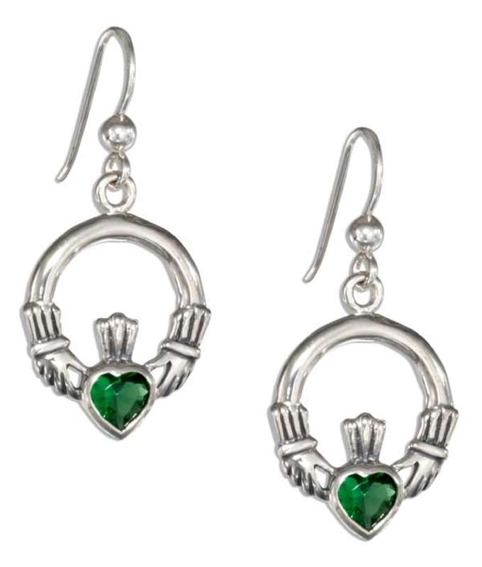 Claddagh Earrings on Claddagh Dangle Earrings Emerald Glass Hearts