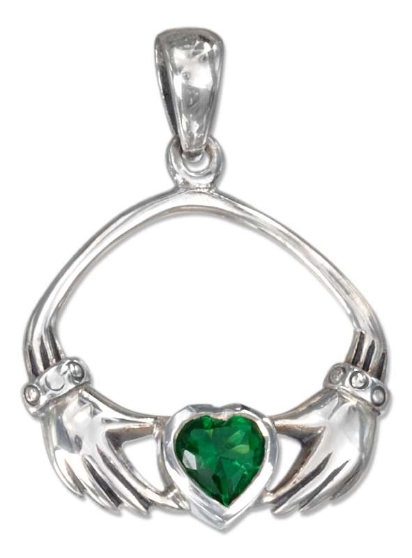 Claddagh Pendant Green Emerald Glass Heart Claddagh Pendant Green Emerald Glass Heart