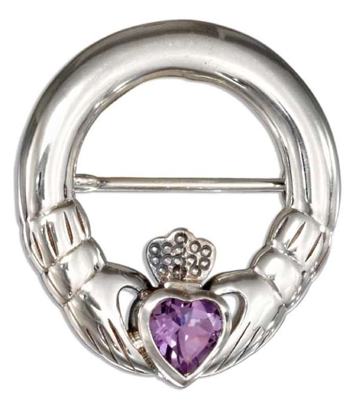 Amethyst Claddagh Brooch Pin