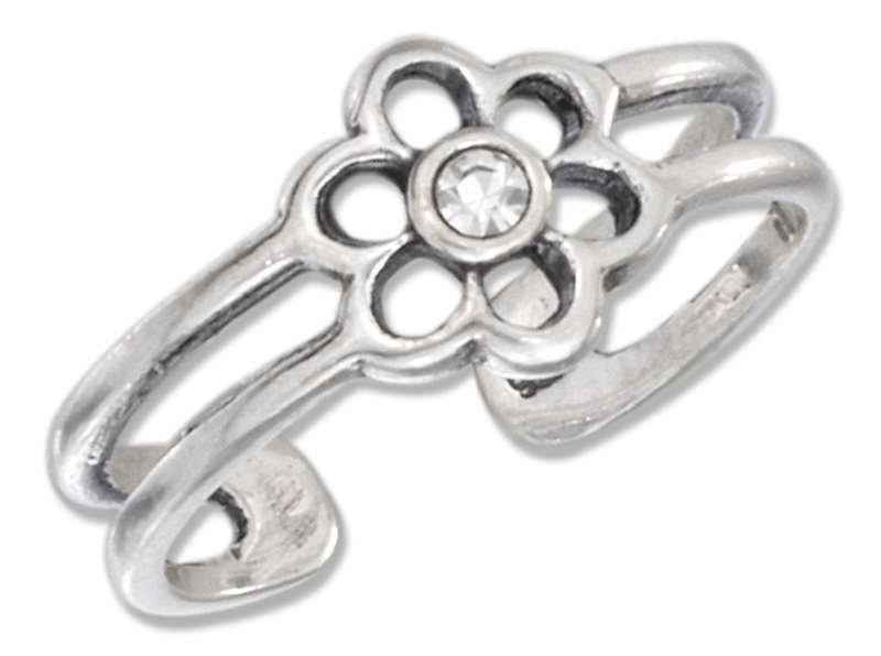 White Crystal Daisy Flower Open Band Adjustable Toe Ring White Crystal Daisy Flower Open Band Adjustable Toe Ring