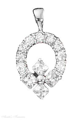 Cubic Zirconia Circle Pendant Princess Cut Cross At Bottom - Click Image to Close