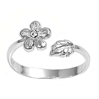 Clear Cubic Zirconia Flower And Leaf Adjustable Bypass Wrap Toe Ring Clear Cubic Zirconia Flower And Leaf Adjustable Bypass Wrap Toe Ring