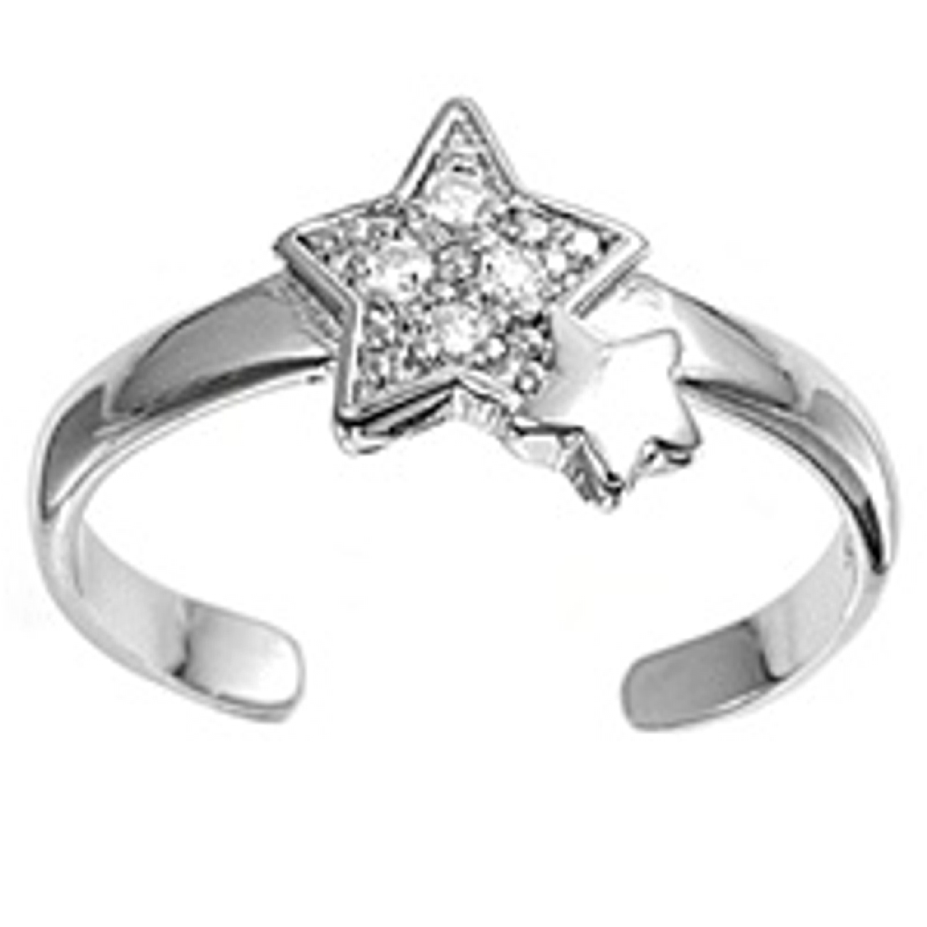 Star With Clear Cubic Zirconia And Plain Star Adjustable Toe Ring Star With Clear Cubic Zirconia And Plain Star Adjustable Toe Ring