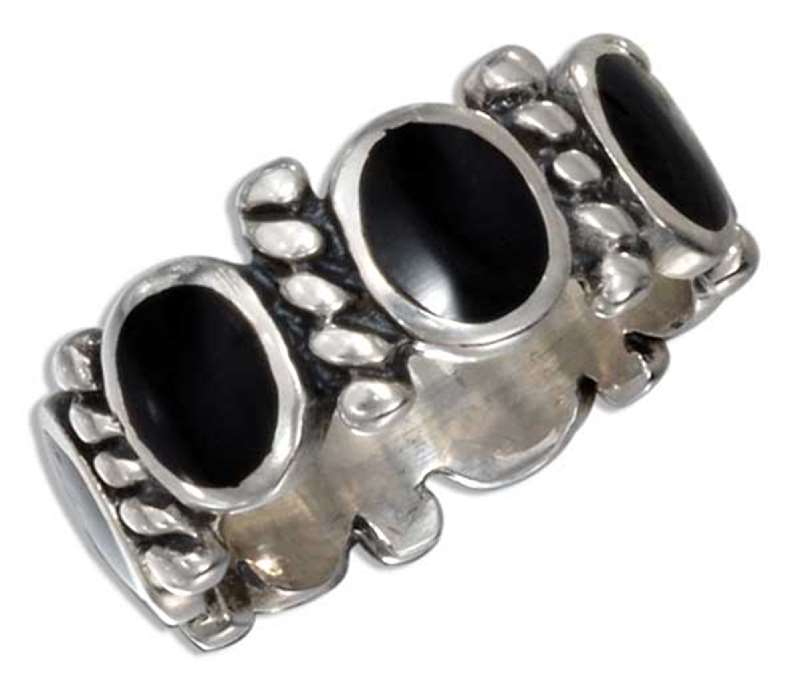Continuous Alternating Black Onyx Rope Bar Ring Continuous Alternating Black Onyx Rope Bar Ring