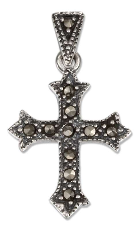 Dainty Marcasite Christian Religious Cross Charm Pointed Tips