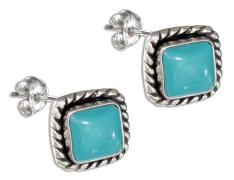 Diamond Or Square Shaped Turquoise Post Earrings