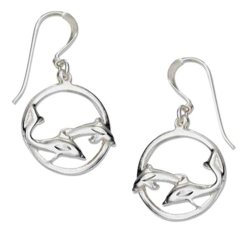 2 Double Dolphin Dangle Earrings