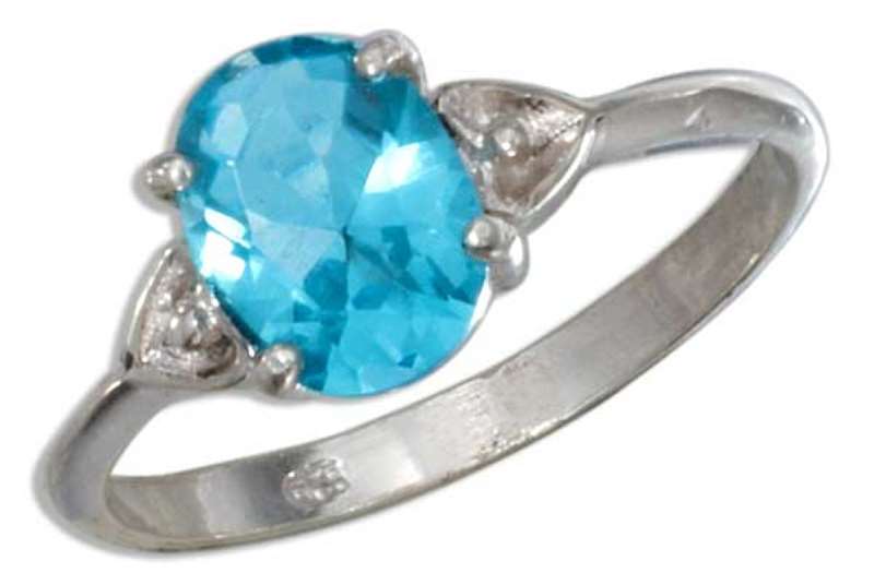 Double Heart Solitaire Oval Blue Topaz Ring