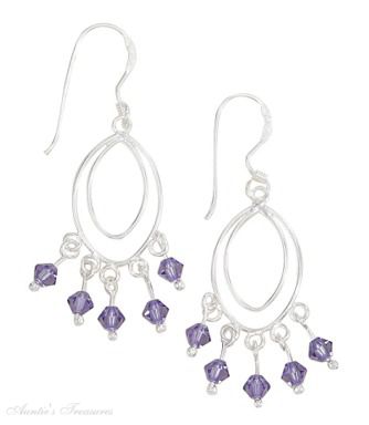 Double Marquise Wire Chandelier Dangle Earrings Purple Swarovski