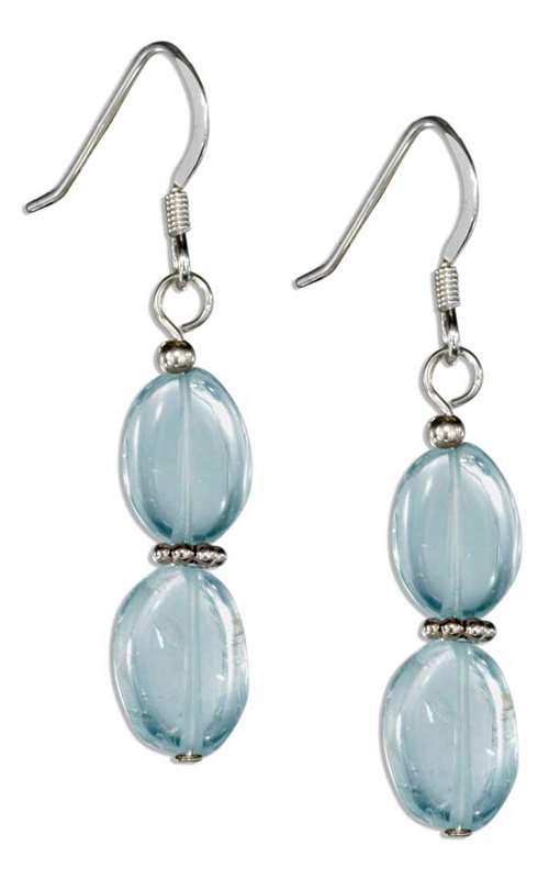 Double Blue Topaz Stones Beaded Spacers Dangle Earrings