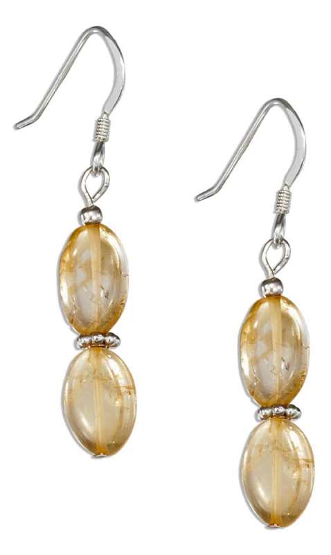 Double Citrine Stones Beaded Spacers Dangle Earrings