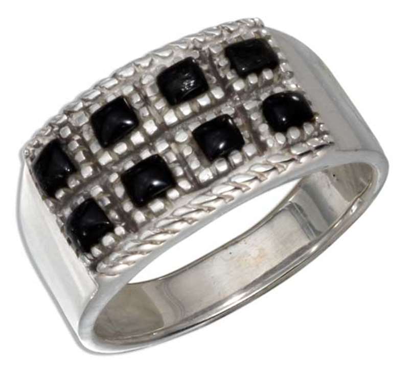 Double Rowed Ring Eight Black Onyx Inlay Gem Stones Beaded Bo Double Rowed Ring Eight Black Onyx Inlay Gem Stones Beaded Bo