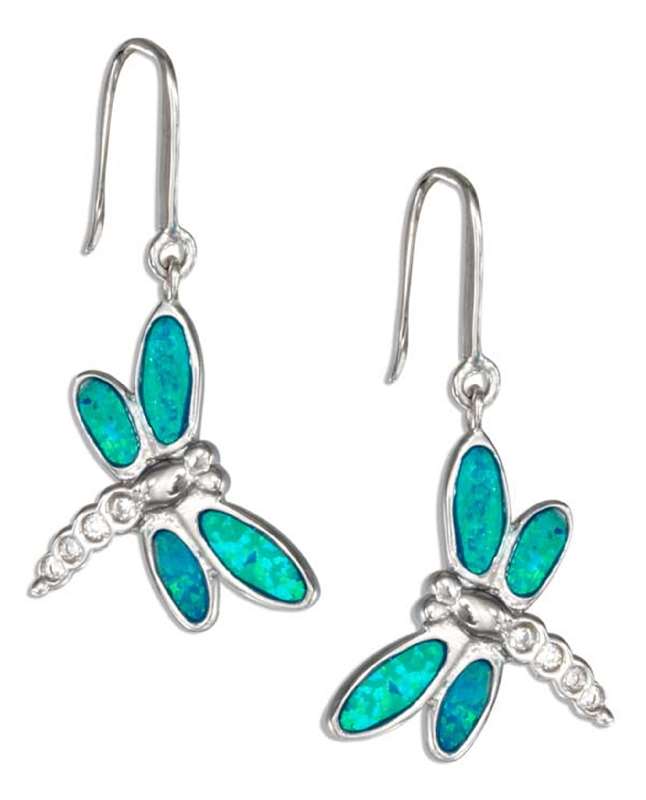 Imitation Blue Opal Cubic Zirconia Dragonfly Earrings Imitation Blue Opal Cubic Zirconia Dragonfly Earrings
