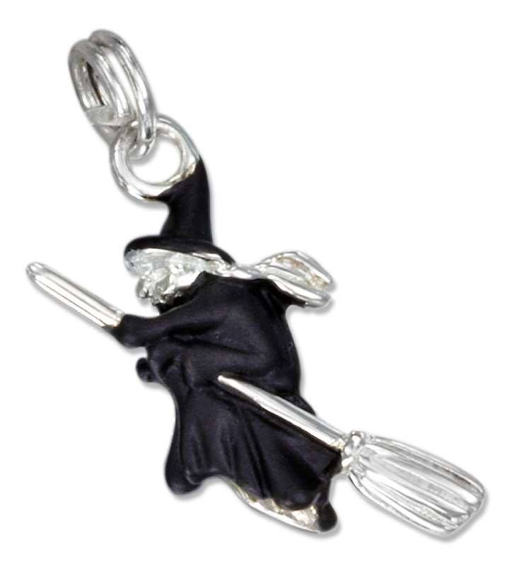 3D Enamel Witch Dressed In Black On Broom Charm 3D Enamel Witch Dressed In Black On Broom Charm