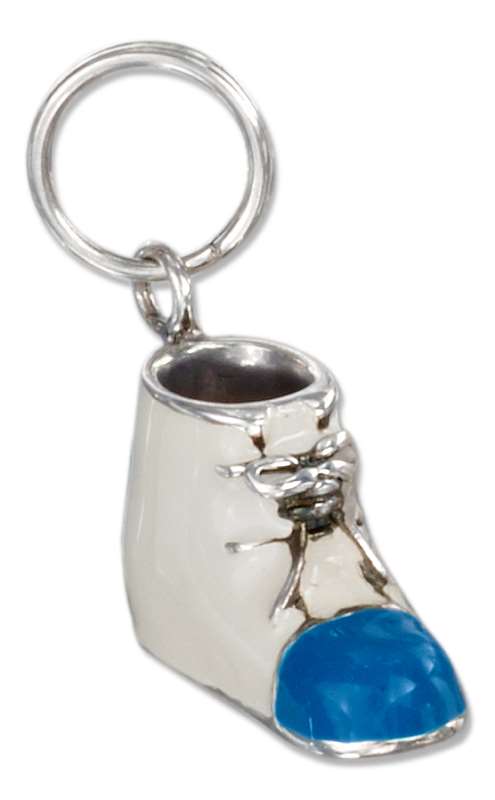 3D Enamel Boy's White Baby Shoe Charm Blue Tip 3D Enamel Boy's White Baby Shoe Charm Blue Tip