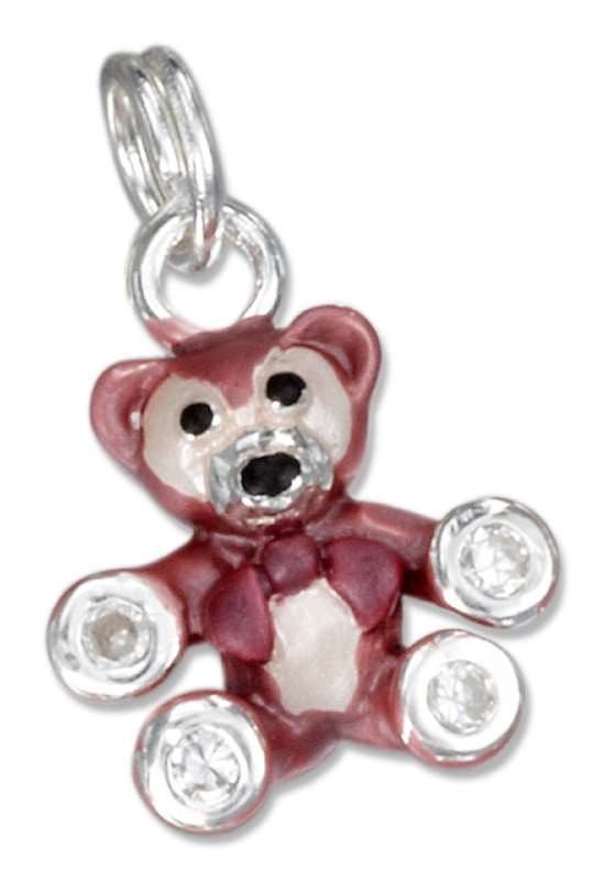 3D Enamel Little Brown Bear Cubic Zirconia Paws Charm 3D Enamel Little Brown Bear Cubic Zirconia Paws Charm