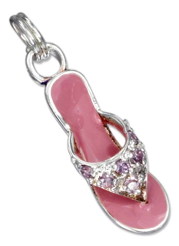 3D Cubic Zirconia Purple With Pink Sole Flip Flop Charm 3D Cubic Zirconia Purple With Pink Sole Flip Flop Charm