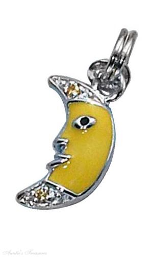3D Enamel Yellow Crescent Moon Face Charm