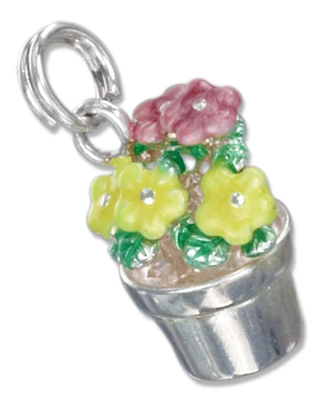 3D Enamel Yellow Pink Green Flower Pot Charm 3D Enamel Yellow Pink Green Flower Pot Charm