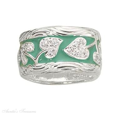 Enamel Green Floral Design Ring Enamel Green Floral Design Ring