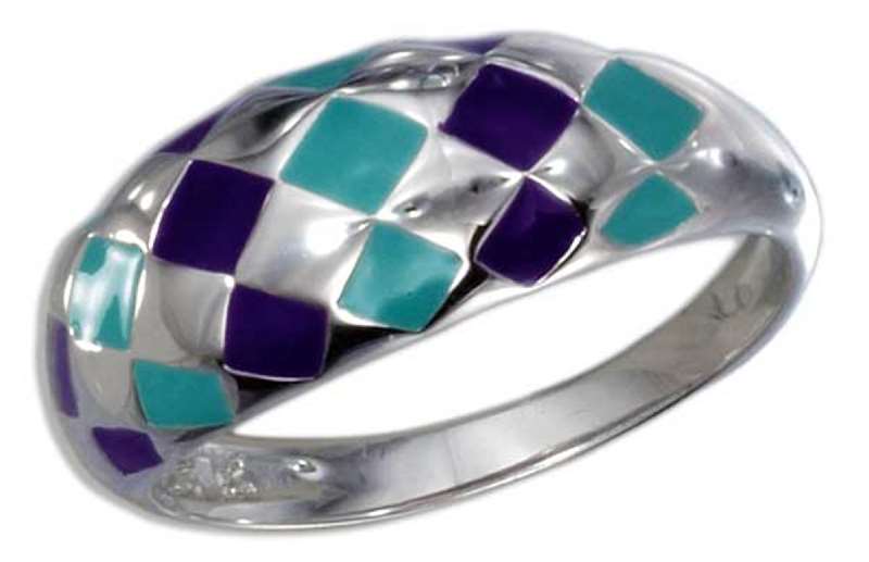 Enamel Purple Green Diamond Patterned Dome Ring - Click Image to Close