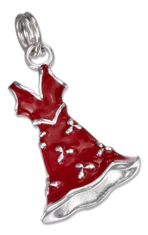 3D Red Enamel Sleeveless Sun Dress Charm With Flowers 3D Red Enamel Sleeveless Sun Dress Charm With Flowers