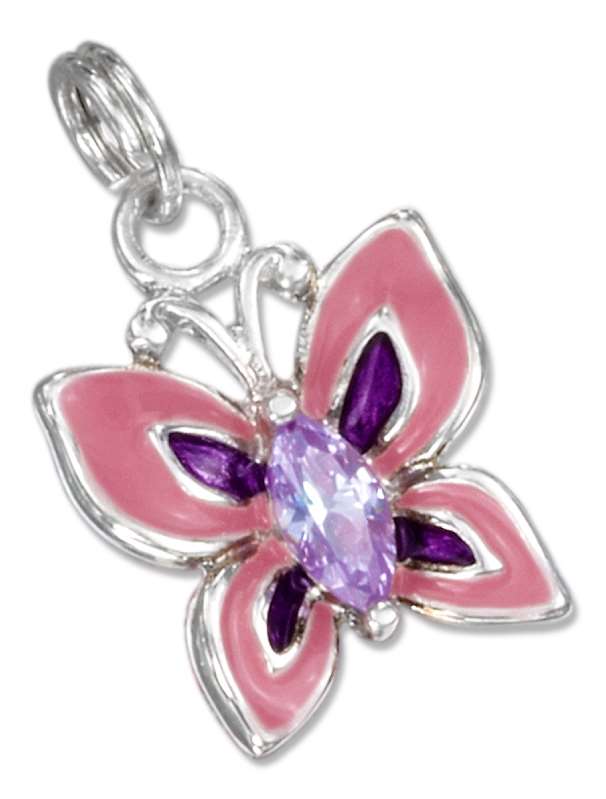 3D Purple Pink Enameled Cubic Zirconia Butterfly Charm 3D Purple Pink Enameled Cubic Zirconia Butterfly Charm