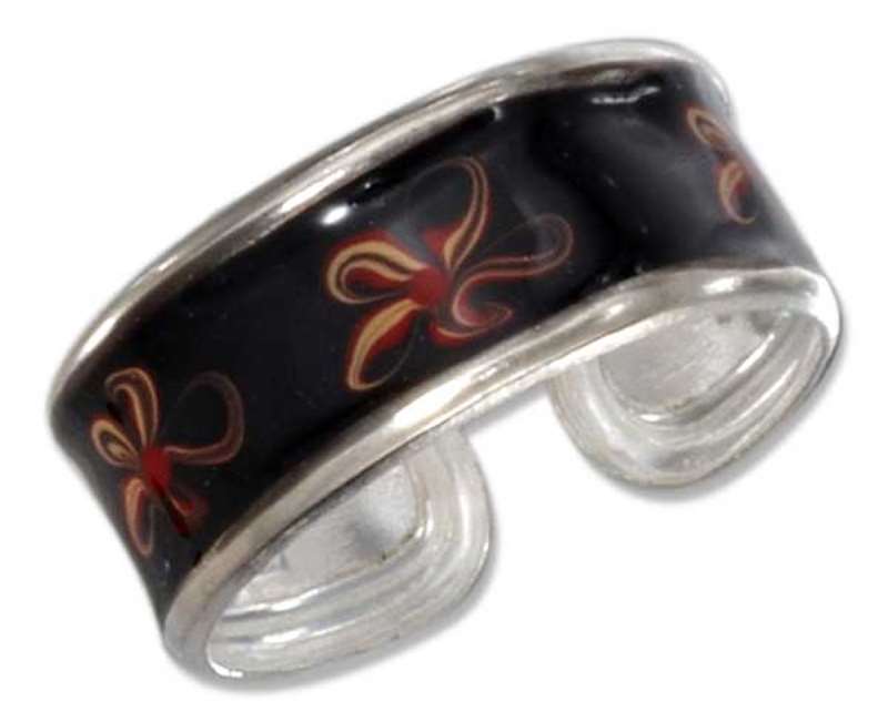 Hawaiian Orange Plumeria Flower Adjustustable Toe Ring Black Wide Band Hawaiian Orange Plumeria Flower Adjustustable Toe Ring Black Wide Band