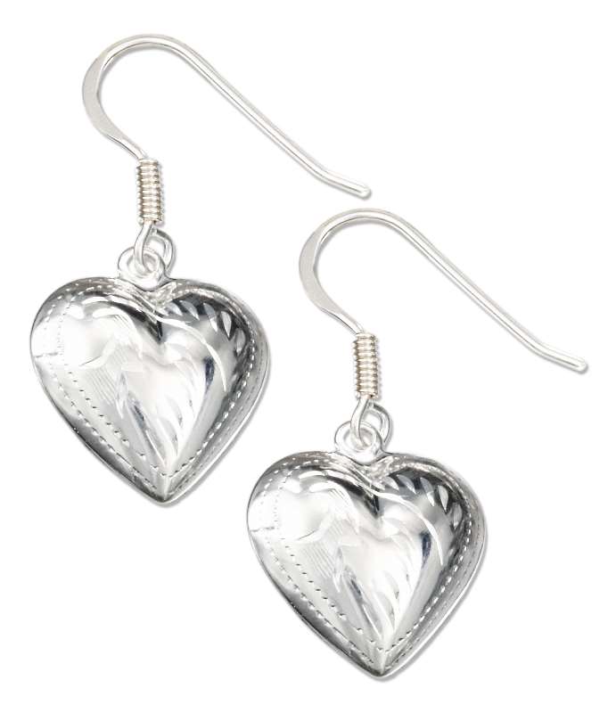 Etched Puffed Heart Dangle Earrings Etched Puffed Heart Dangle Earrings