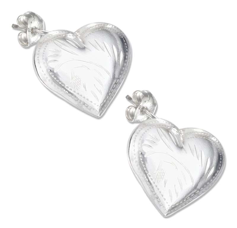 Etched Heart Post Earrings - Click Image to Close