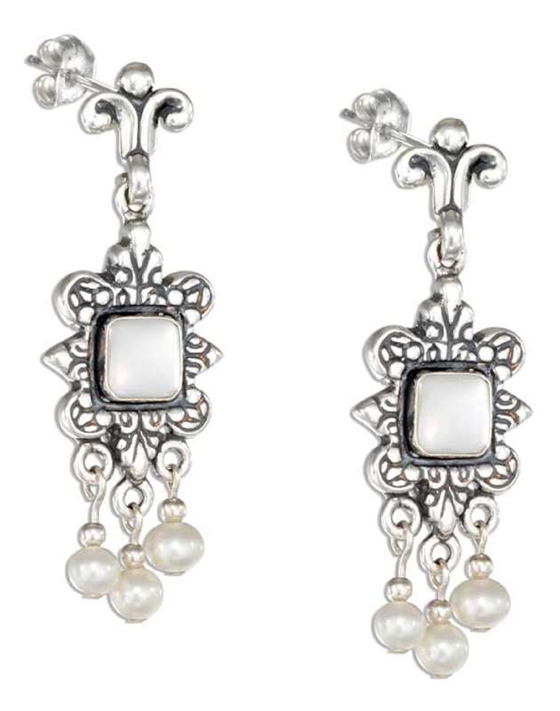 Fancy Post Dangle Mother Of Pearl Pearl Drops Earrings Fancy Post Dangle Mother Of Pearl Pearl Drops Earrings
