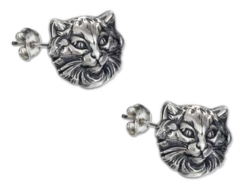 Fancy Detailed Cat Face Post Earrings Fancy Detailed Cat Face Post Earrings