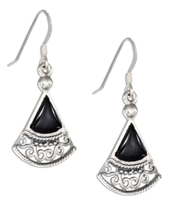 Fan Design Black Onyx Dangle Earrings