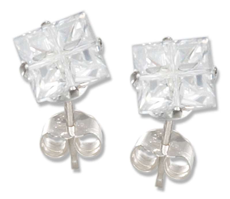 Segmented Square Cubic Zirconia Stud Earrings