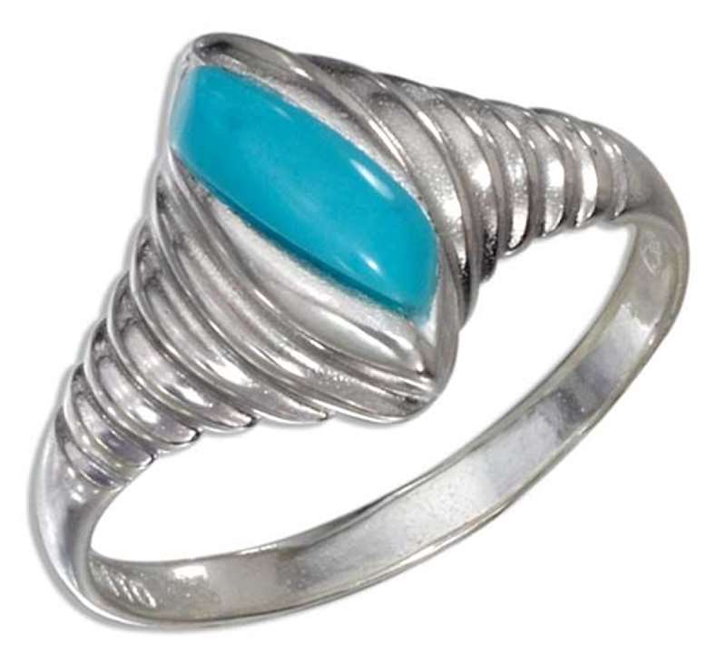 Twist Marquise Shrimp Ring Turquoise Stone Inset Twist Marquise Shrimp Ring Turquoise Stone Inset