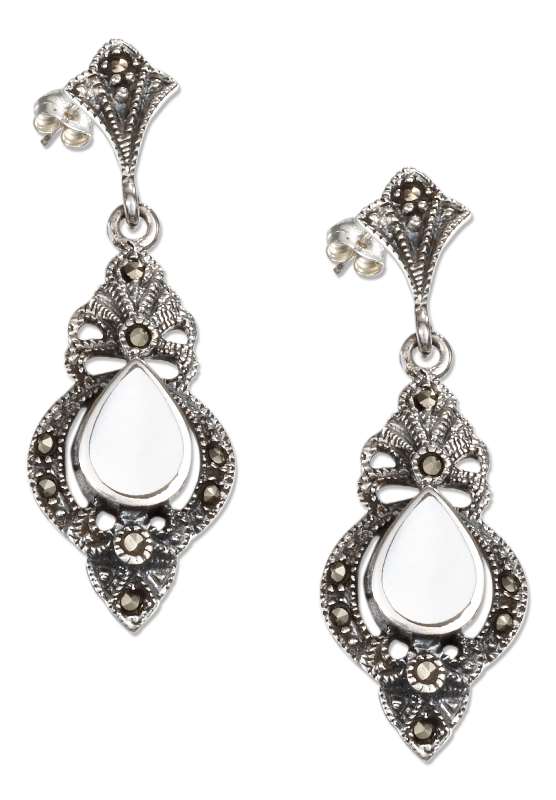 Victorian Marcasite Post Dangle Earrings Mother Of Pearl Te Victorian Marcasite Post Dangle Earrings Mother Of Pearl Te