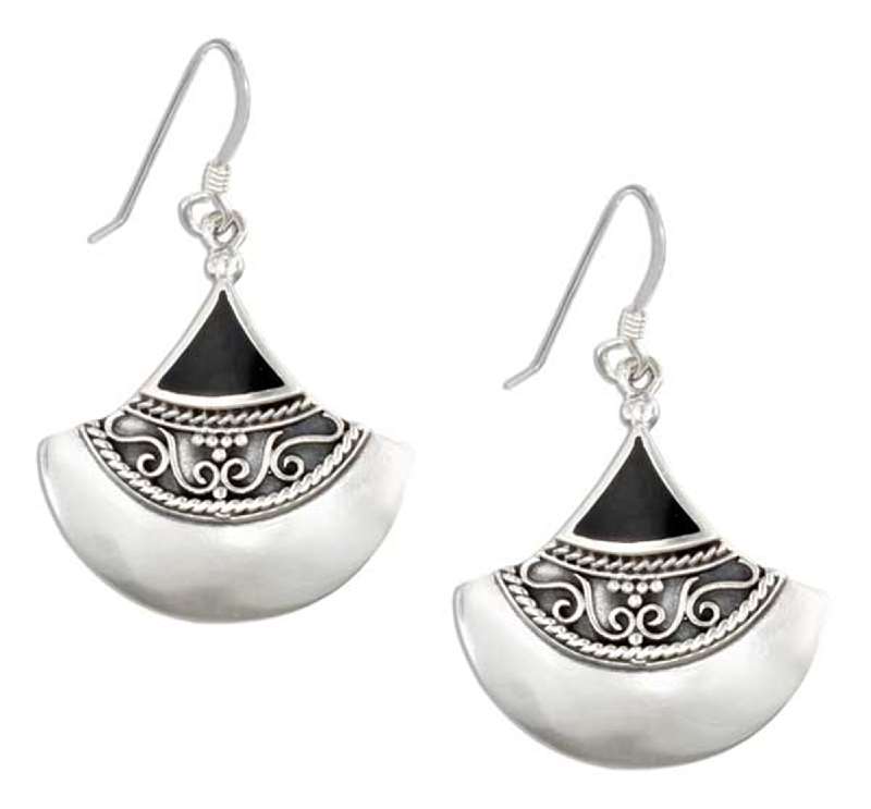 Fanned Bali Triangle Black Onyx Inlay Earrings Fanned Bali Triangle Black Onyx Inlay Earrings