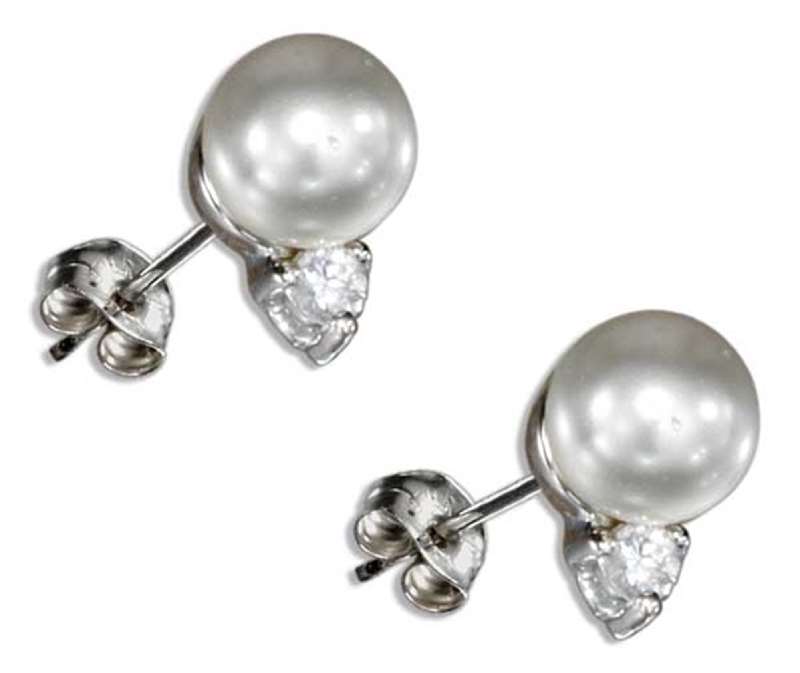 Faux Pearl Cubic Zirconia Post Earrings - Click Image to Close